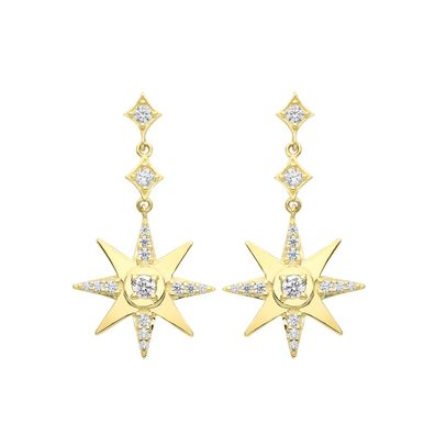 Stylische 9 ct/Karat Gelb Gold Damen - Paar Ohrringe mit Zirkonia