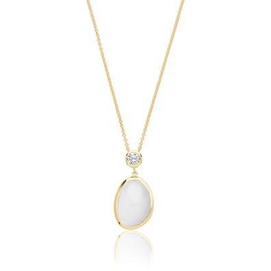 Atemberaubender 925 Sterling Silber Anhänger + Kette mit Mondstein, Zirkonia - 0.1cm
