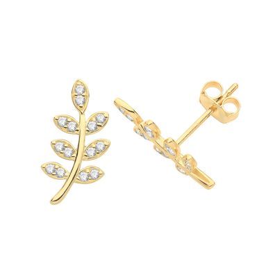Stylische 9 ct/Karat Gelb Gold Damen - Paar Ohrstecker mit Zirkonia