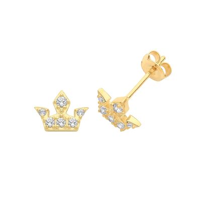 Stylische 9 ct/Karat Gelb Gold Damen - Paar Ohrstecker mit Zirkonia