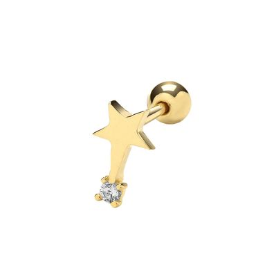 Stylische 9 ct/Karat Gelb Gold Damen - Einzel Knorpel Ohrstecker mit Zirkonia
