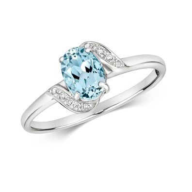 Raffinierter 9 ct/Karat Weißgold Diamantring Brillant-Schliff H - PK mit Aquamarin