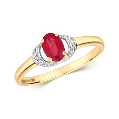 Moderner 9 ct/Karat Gelb Gold Damen - Diamant Ring Brillant-Schliff H - PK mit Rubin