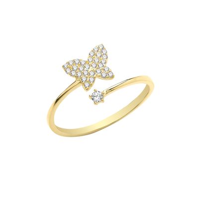 Stylischer 9 ct/Karat Gelb Gold Damen - Wickelring mit Zirkonia