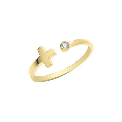 Moderner 9 ct/Karat Gelb Gold Kreuz Damen - Ring mit Zirkonia