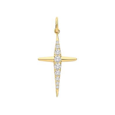 Wunderschöner 9 ct/Karat Gelb Gold Kreuz Damen - Anhänger mit Zirkonia