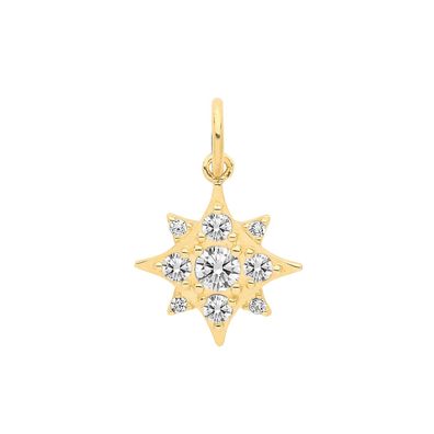 Stylischer 9 ct/Karat Gelb Gold Damen - Anhänger mit Zirkonia