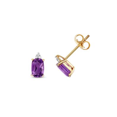 9 ct/Karat Gelb Gold Diamant Paar Ohrstecker Brillant-Schliff HI - I1 mit Amethyst