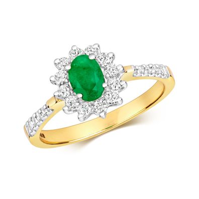 9 Karat (375) Gold Diamantring Brillant-Schliff 0.34 Karat H - I1 I2 mit Smaragd