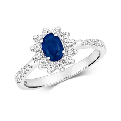 9 Karat (375) Weißgold Diamantring Brillant-Schliff 0.34 Karat H - I1 I2 mit Saphir