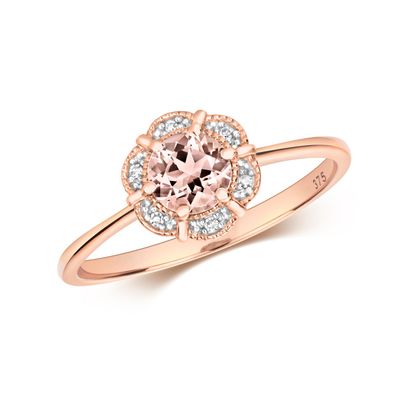 9 ct/Karat Rotgold Blume Damen - Diamant Ring Brillant-Schliff HI - I1 mit Morganit