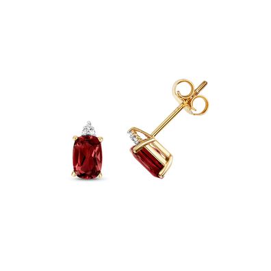 9 ct/Karat Gelb Gold Diamant Paar Ohrstecker Brillant-Schliff HI - I1 mit Granat
