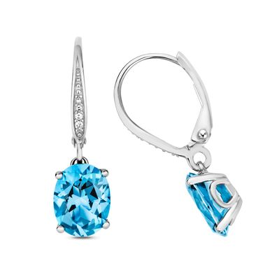 9 ct/Karat Weißgold Damen - Diamant Paar Ohrringe Brillant-Schliff HI - I1 mit Topas
