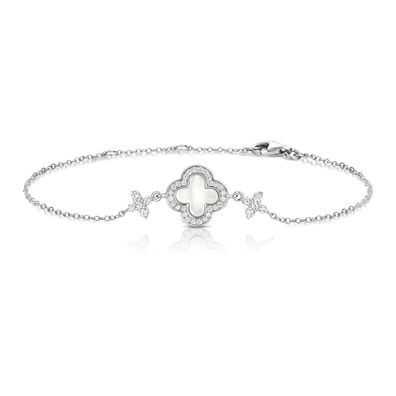 Wunderschönes 925 Sterling Silber Blume Armband mit Perlmutt, Zirkonia - 0.1cm