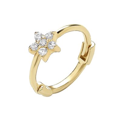 Stylische 9 ct/Karat Gelb Gold Stern Damen - Einzel Knorpel Creole mit Zirkonia