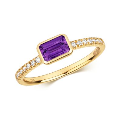 9 ct/Karat Gelb Gold Diamant Solitärring Brillant-Schliff 0.10 Karat mit Amethyst