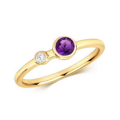 9 ct/Karat Gelb Gold Damen - Diamant Ring Brillant-Schliff HI - I1 mit Amethyst