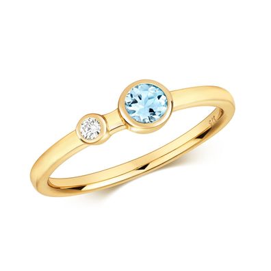 9 ct/Karat Gelb Gold Diamant Damenring Brillant-Schliff HI - I1 mit Aquamarin