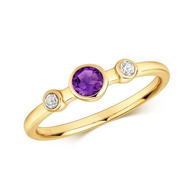 9 ct/Karat Gelb Gold Diamant Ring Brillant-Schliff 0.07 Karat HI - I1 mit Amethyst