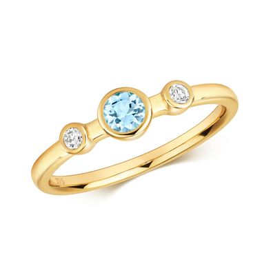 9 ct/Karat Gelb Gold Diamantring Brillant-Schliff 0.07 Karat HI - I1 mit Aquamarin