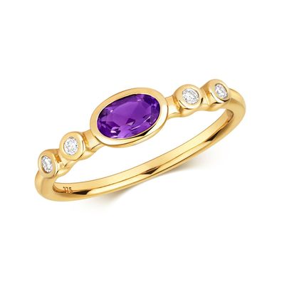 9 ct/Karat Gelb Gold Diamantring Brillant-Schliff 0.08 Karat HI - I1 mit Amethyst