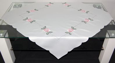 Tischdecke 85x85 Rosen Rosa Mitteldecke Decke Tischdekoration Sommer Bestickt