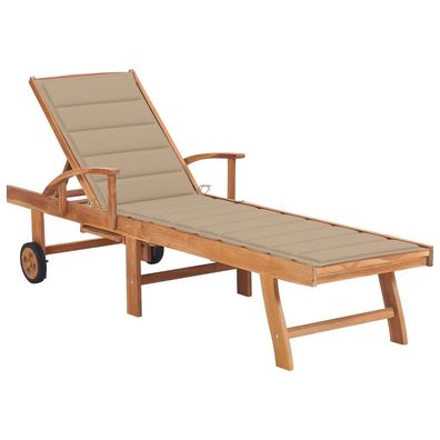 vidaXL Sonnenliege mit Auflage Beige Massivholz Teak