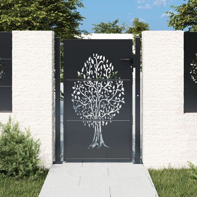 vidaXL Gartentor Anthrazit 105x130 cm Stahl Baum-Design