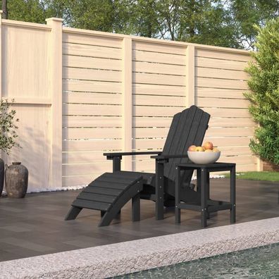 vidaXL Adirondack-Gartenstuhl mit Hocker & Tisch HDPE Anthrazit