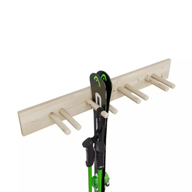 QLS Wand Skihalterung 90 cm für 4 Paare Nordic Walking Trekking Stöcke aus Holz 11014