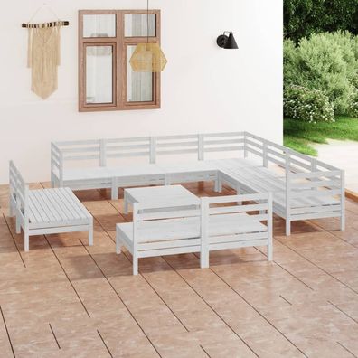 vidaXL 12-tlg. Garten-Lounge-Set Massivholz Kiefer Weiß