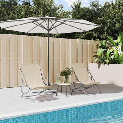 vidaXL Strandstühle 2 Stk. Creme Textilene & Pulverbeschichteter Stahl
