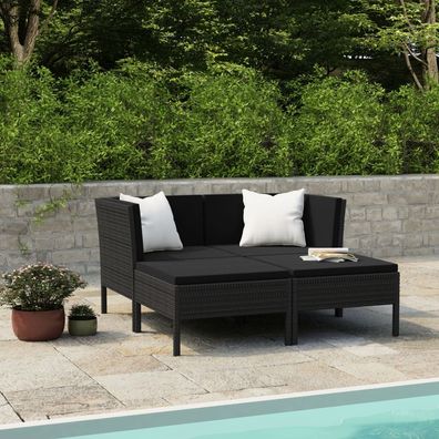 vidaXL 4-tlg. Garten-Lounge-Set mit Auflagen Poly Rattan Schwarz