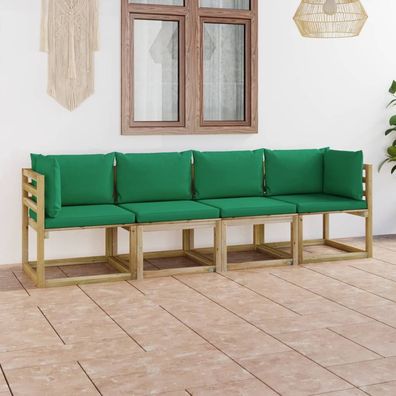 vidaXL Gartensofa 4-Sitzer mit Kissen in Grün