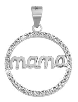 925/- Echt Silber Anhänger ohne Kette "Ommy", runder Anhänger für Mama´s, Zirkonia be