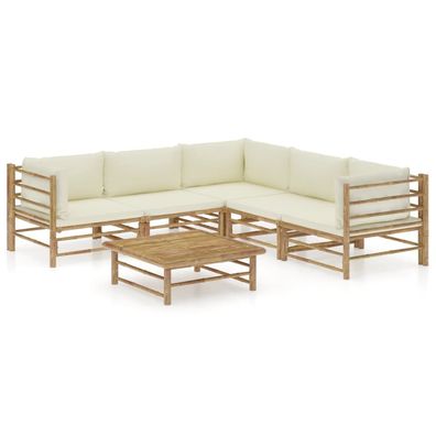 vidaXL 6-tlg. Garten-Lounge-Set mit Cremeweißen Kissen Bambus