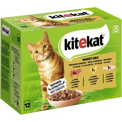 Kitekat Portionsbeutel Multipack Markt-Mix in Gelee 48 x 85g (9,29€/kg)