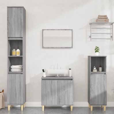 vidaXL 3-tlg. Badmöbel-Set Grau Sonoma Holzwerkstoff
