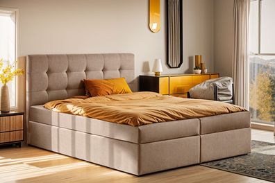 Boxspringbett mit matratze und bettkasten, Schlafbett LUDANO 200x200 cm Beige