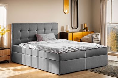 Boxspringbett mit matratze und bettkasten, Schlafbett LUDANO 200x200 cm Grau