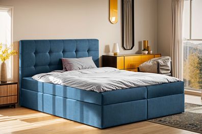 Boxspringbett mit matratze und bettkasten, Schlafbett LUDANO 140x200 cm Blau