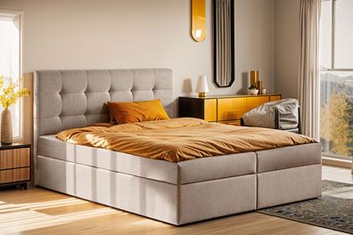 Boxspringbett mit matratze und bettkasten, Schlafbett LUDANO 140x200 cm KaltesBeige