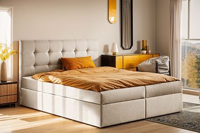 Boxspringbett mit matratze und bettkasten, Schlafbett LUDANO 120x200 cm Hellbeige