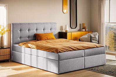 Boxspringbett mit matratze und bettkasten, Schlafbett LUDANO 160x200 cm Grau