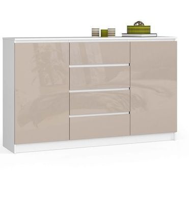 Kommode AKORD K160 Weiß 160 cm 2 Türen Front Cappuccino Hochglanz B160 x H99 x T40 cm