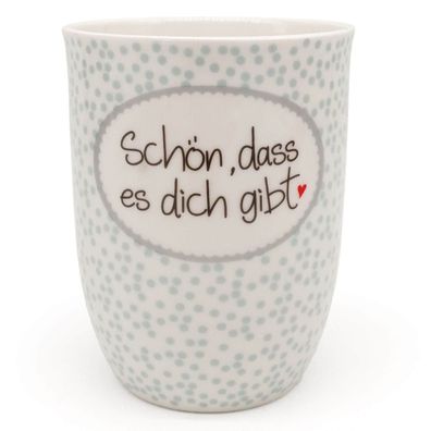 Henkelbecher 500 ml mit Spruch "Schön, dass es dich gibt" aus Porzellan Türkis