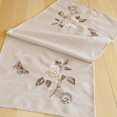 Tischläufer 40x90 Rosen Beige Tischdecke Tischdekoration Sommer Stickerei Decke