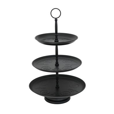 Etagere Blomster schwarz aus Metall mit skandinavischem Blumenmuster Metalletage