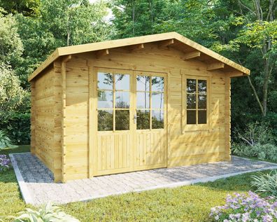 Gartenhaus 4x3m, 44mm mit Biberschindeln schwarz Holzhaus, Gerätehaus, Blockhaus