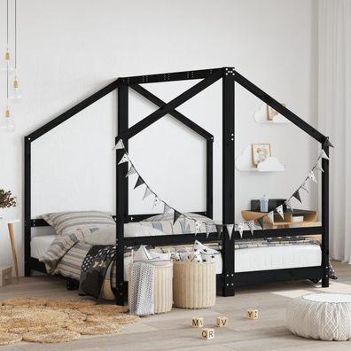 vidaXL Kinderbett Schwarz 2x(80x160) cm Massivholz Kiefer
